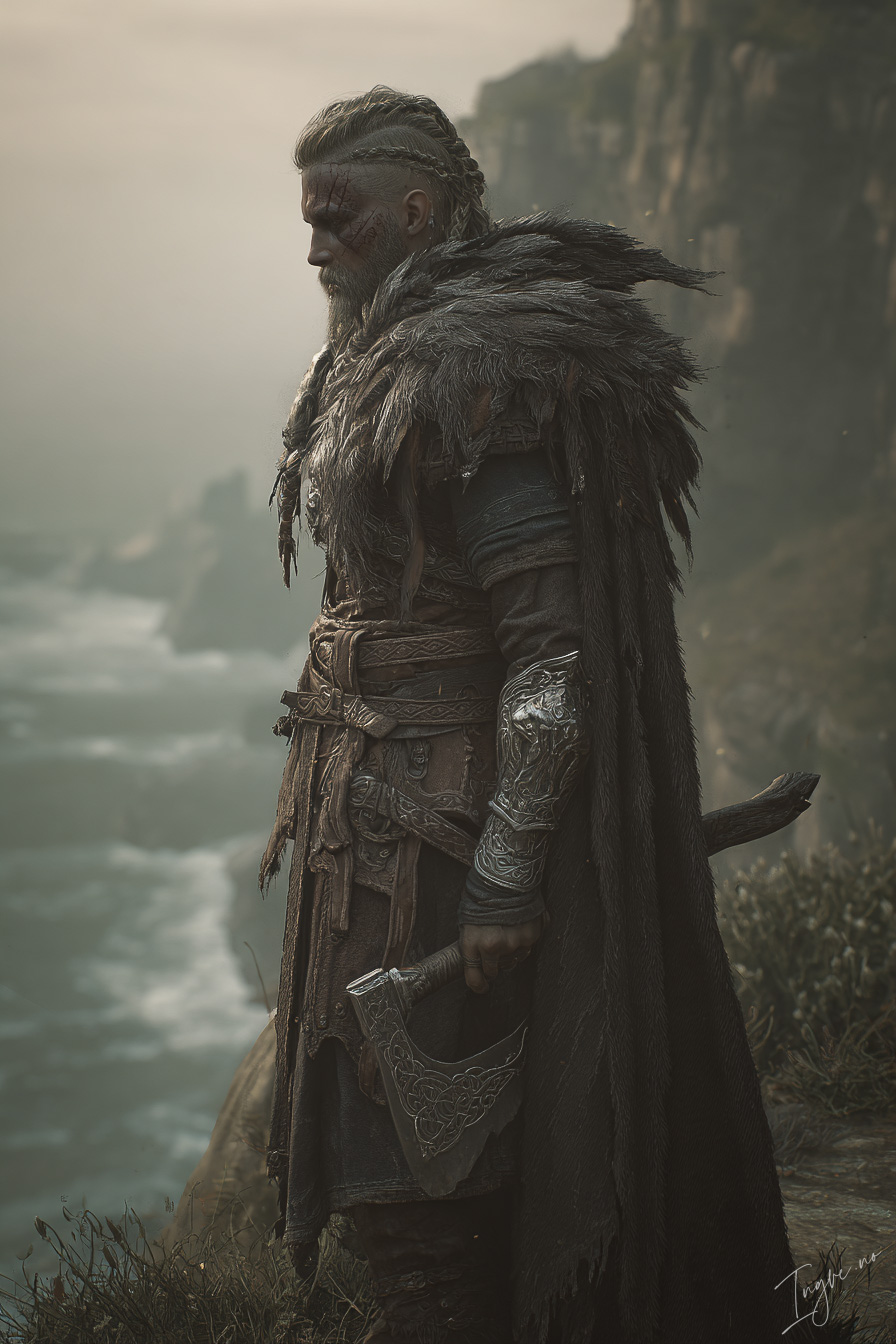 Battle worn Viking warrior standing on a windswept cliff fur  2cbce40b 419e 427e 9428 9480a7c9dd78 0