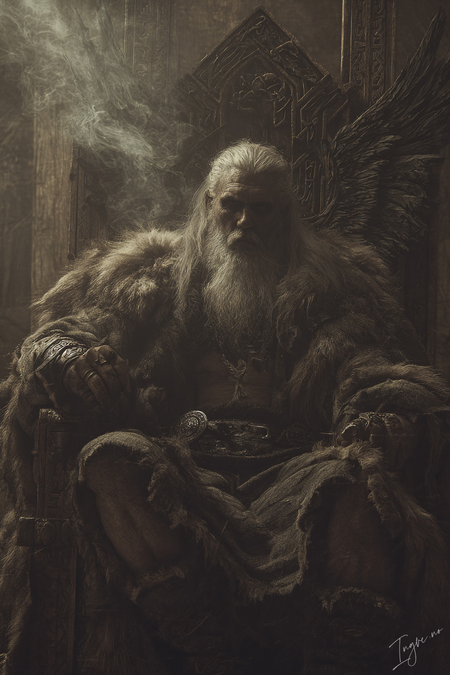Old Viking jarl seated inside a smoky longhouse heavy furs ca ea57be7f f8e6 4e92 a31c 421be5ddaa56 2