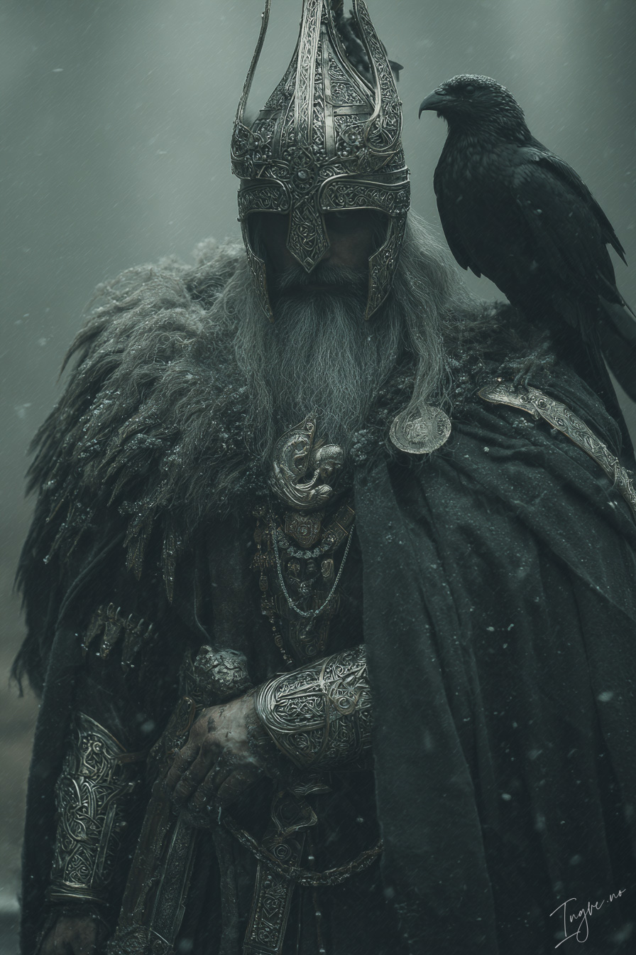 Towering Viking chieftain with raven banner ornate iron helme 2bb377ab 852d 4112 b70a a448741352d5 2