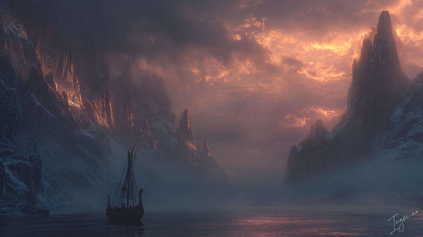Vast Viking fjord at dawn frozen cliffs rising over black wat 8dd9eec5 538e 42f8 ba1c 264e4d500cb8 1