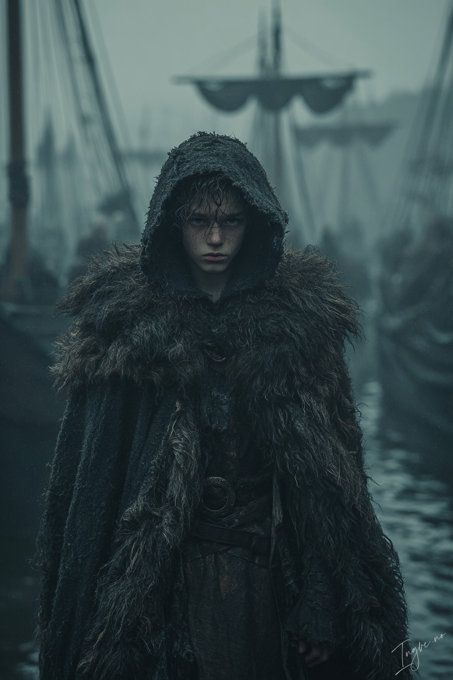 Young Norse warrior returning from sea wet fur cloak weathere adba1a01 e329 4fec aea8 4b46e2718627 1