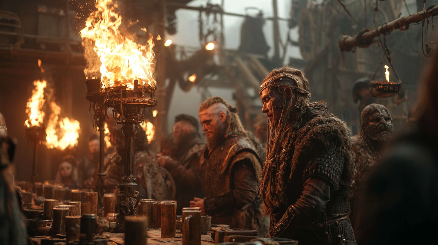 Viking feast turning into wild celebration warriors standing 4cc619b1 1196 4af5 b09d 9a6835dfe281 1