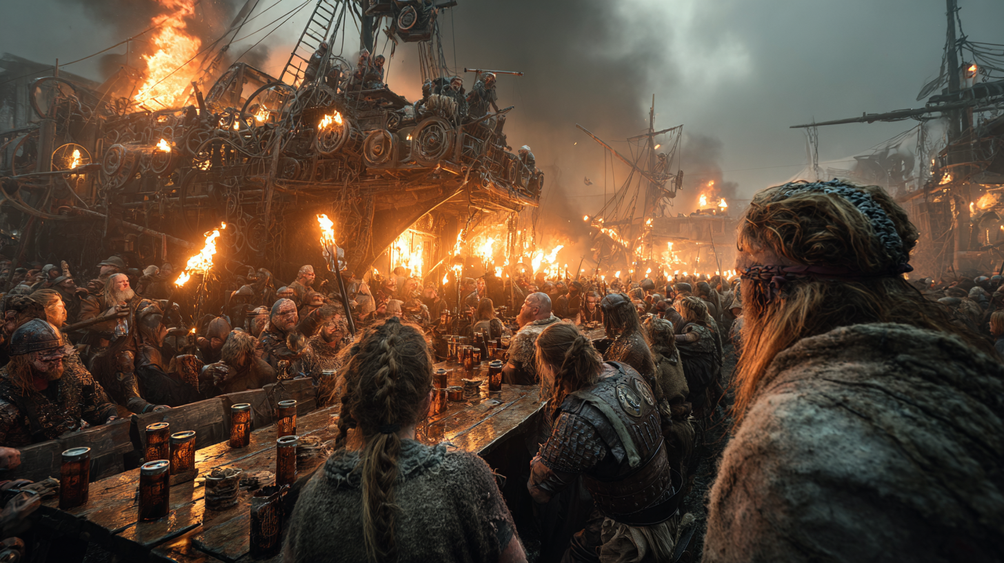 Viking feast turning into wild celebration warriors standing 4cc619b1 1196 4af5 b09d 9a6835dfe281 3