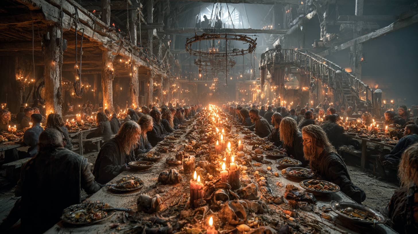 Viking feast where the hall stretches endlessly into darkness 7fc724bb 55b3 4e49 a6f7 eeefee950289 2