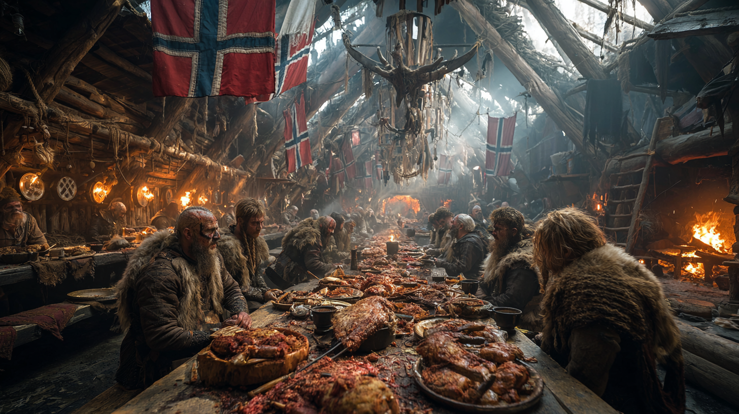 Viking longhouse filled with warriors celebrating victory eat 55bb7b62 0af2 47ea 94ac 1e4357cb7ac6 0