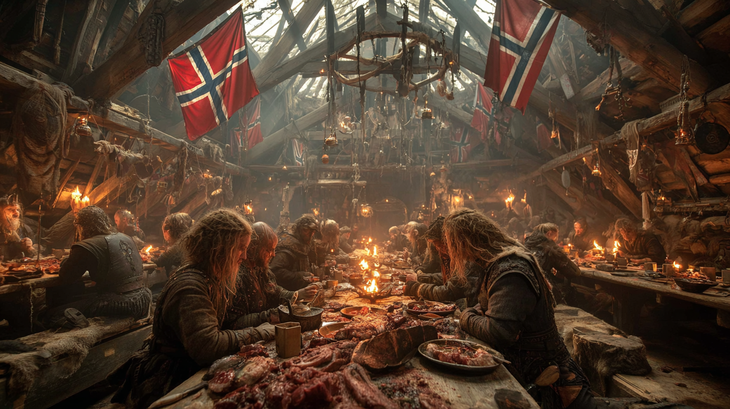 Viking longhouse filled with warriors celebrating victory eat 55bb7b62 0af2 47ea 94ac 1e4357cb7ac6 1