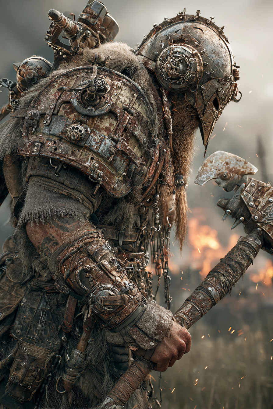 Viking warrior with an impossibly large axe powered by gears 57677338 65c0 493b aeb9 7a29ad9deef3 0