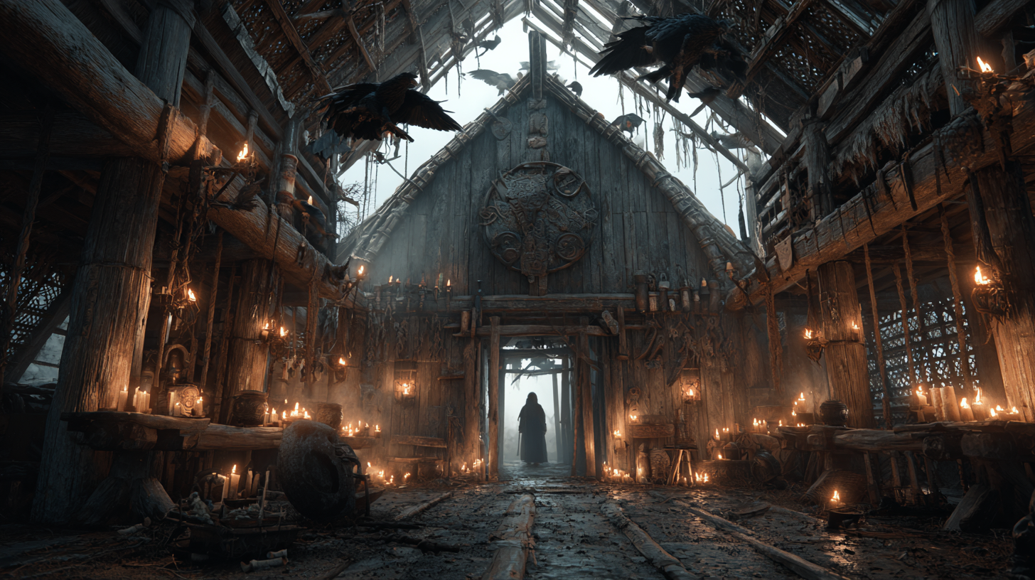 Ancient Viking longhouse filled with uneasy warriors glowing a59c3383 5491 4f27 a85c cc4a717e31fe 1