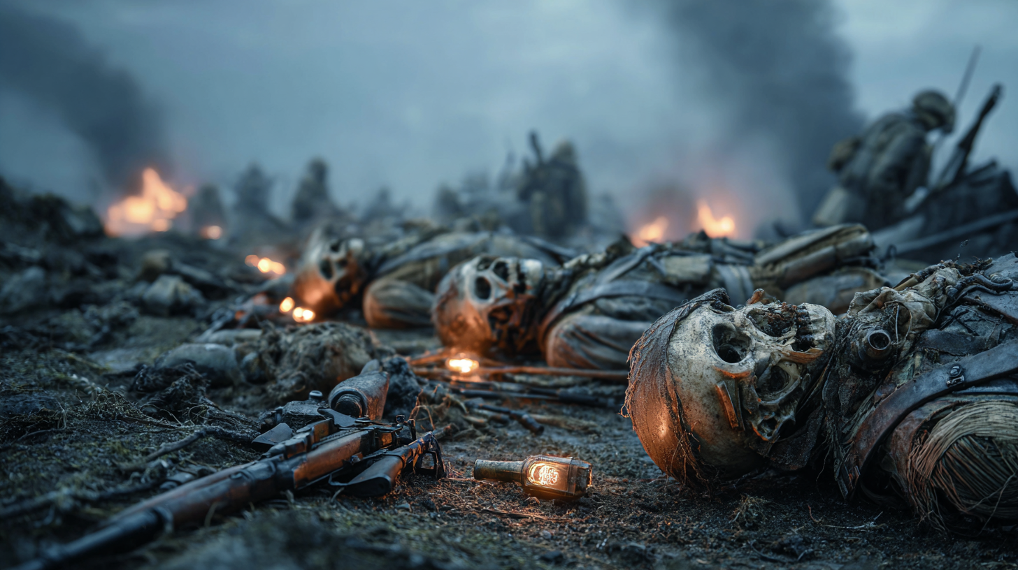 Battlefield covered in fallen warriors smoke drifting through bf0f2579 96c4 43b2 b4a3 2f1d70c93a9d 2