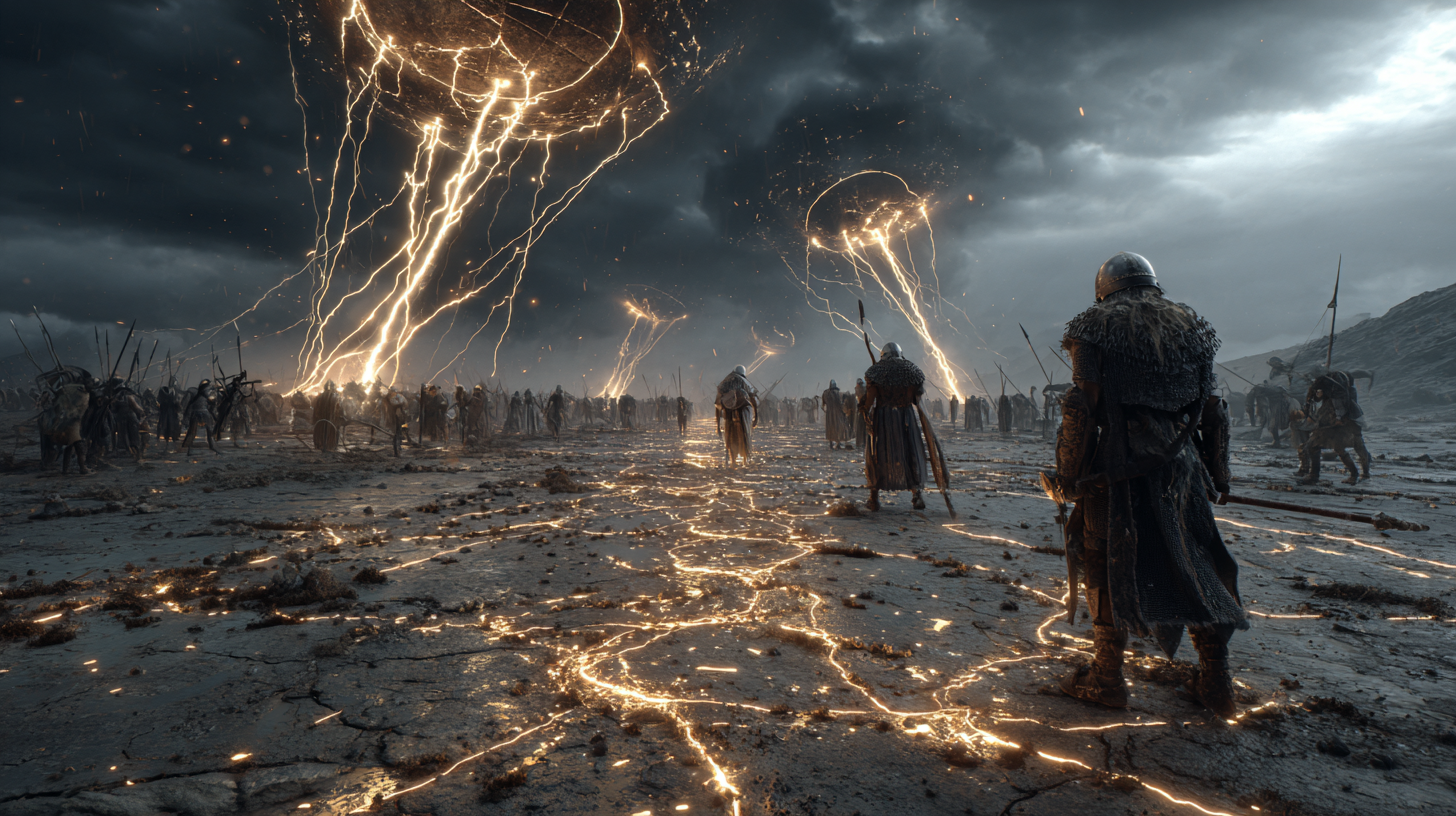 Battlefield illuminated by constant lightning strikes warrior 9dad2851 8f3f 4efb af3d 5ab46e2f7172 0