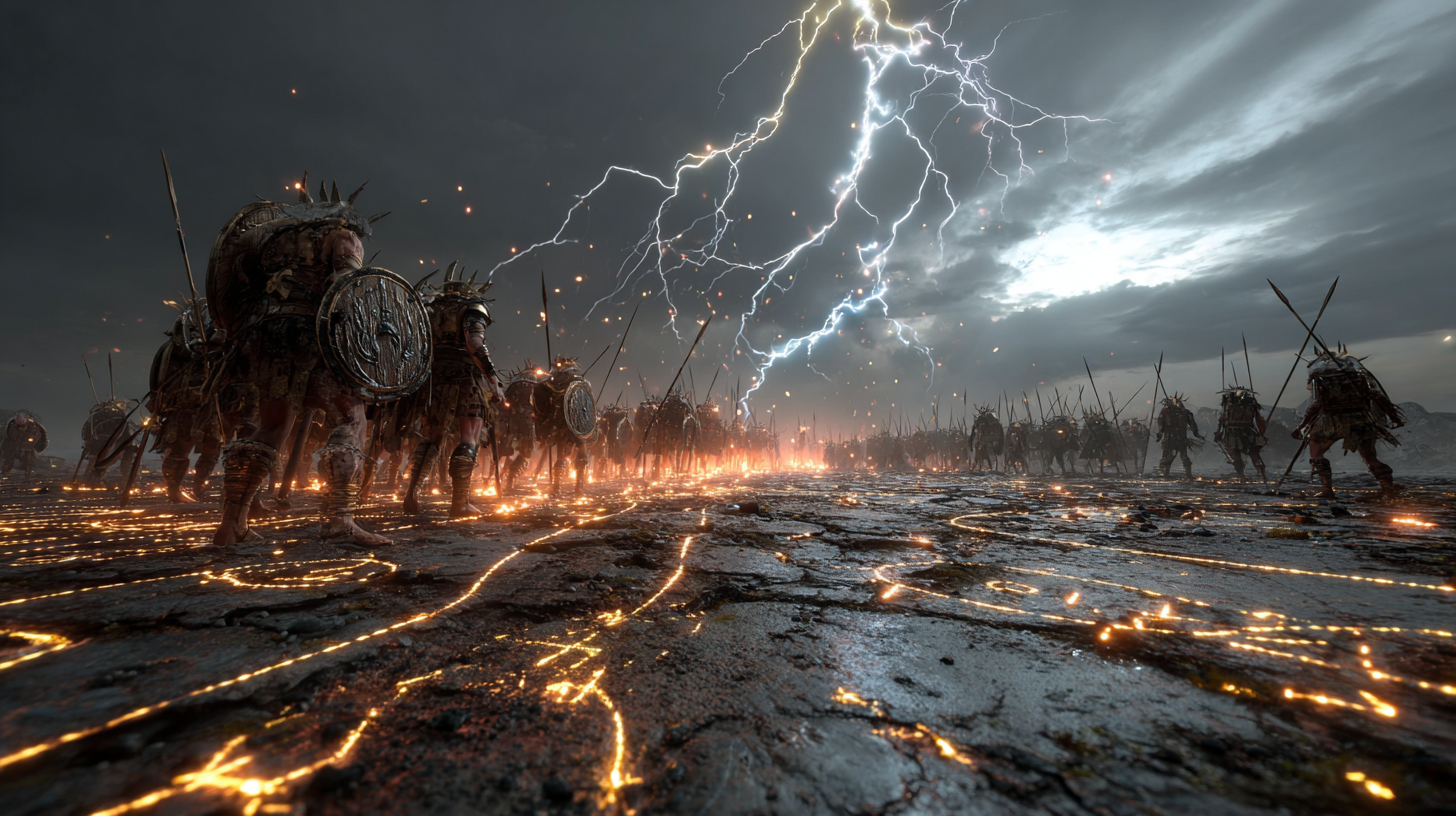 Battlefield illuminated by constant lightning strikes warrior 9dad2851 8f3f 4efb af3d 5ab46e2f7172 1