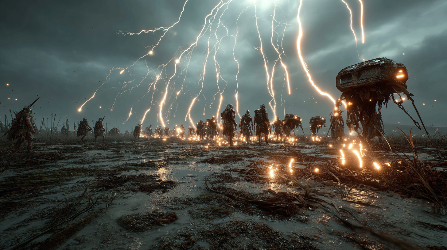 Battlefield illuminated by constant lightning strikes warrior 9dad2851 8f3f 4efb af3d 5ab46e2f7172 2