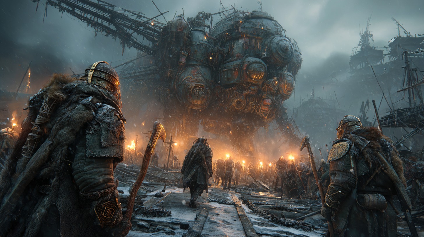 Battlefield where giant Viking warriors clash among burning m 9e03536a c418 4408 836a 4d8e5dcd6513 2