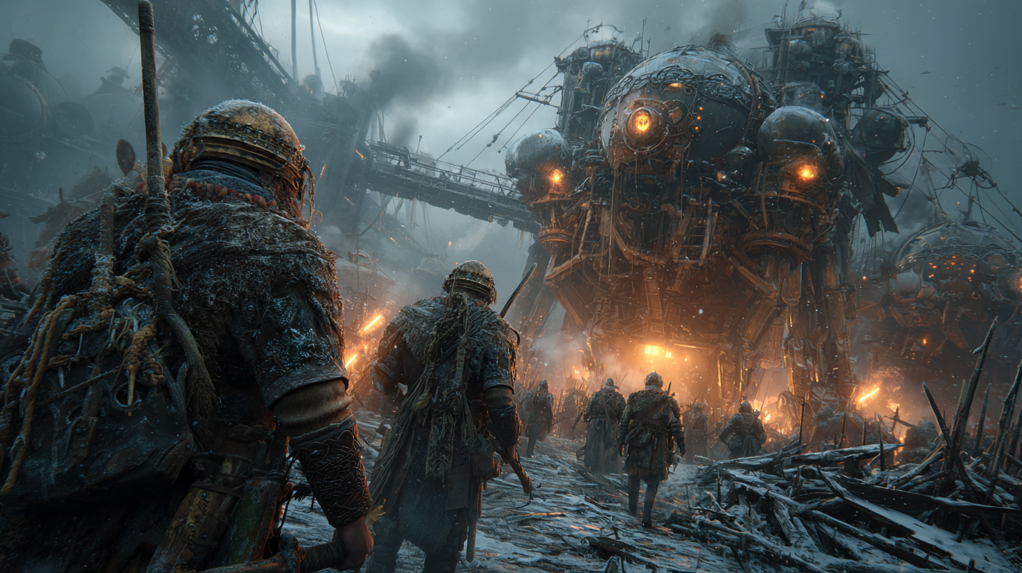 Battlefield where giant Viking warriors clash among burning m 9e03536a c418 4408 836a 4d8e5dcd6513 3