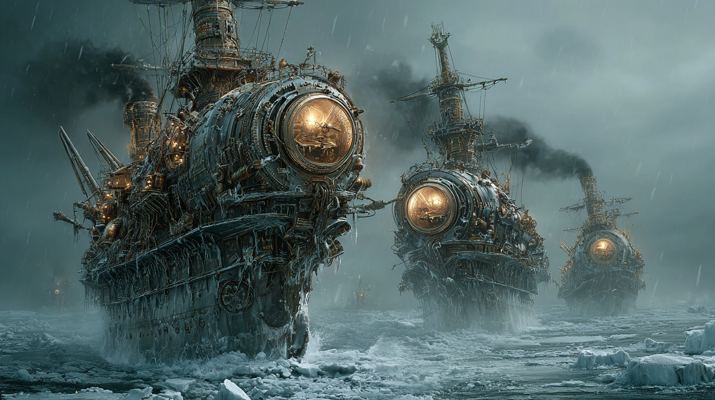 Endless frozen ocean with massive steam powered Viking ships adf6d3ad e91b 4ace 83ba b55303971368 2