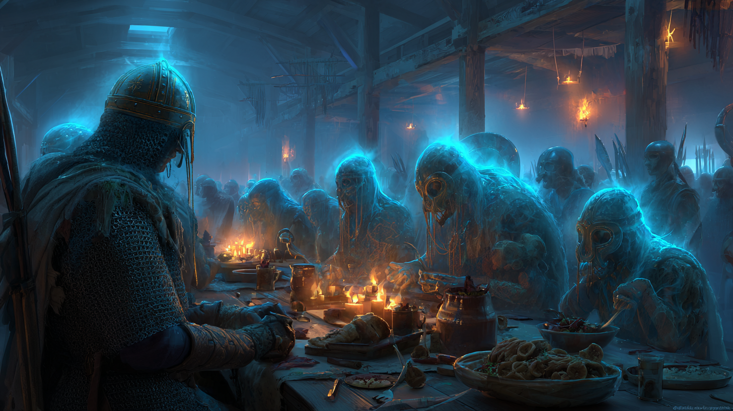 Ghostly Viking warriors entering the feast hall semi transpar 8c03f3fa 0717 487f 96aa 36d279b76eb7 2