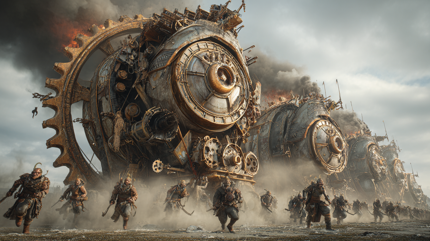 Gigantic steam powered Viking war machines breaking through e 5d4aac02 78eb 48cd a480 5270f835468b 1