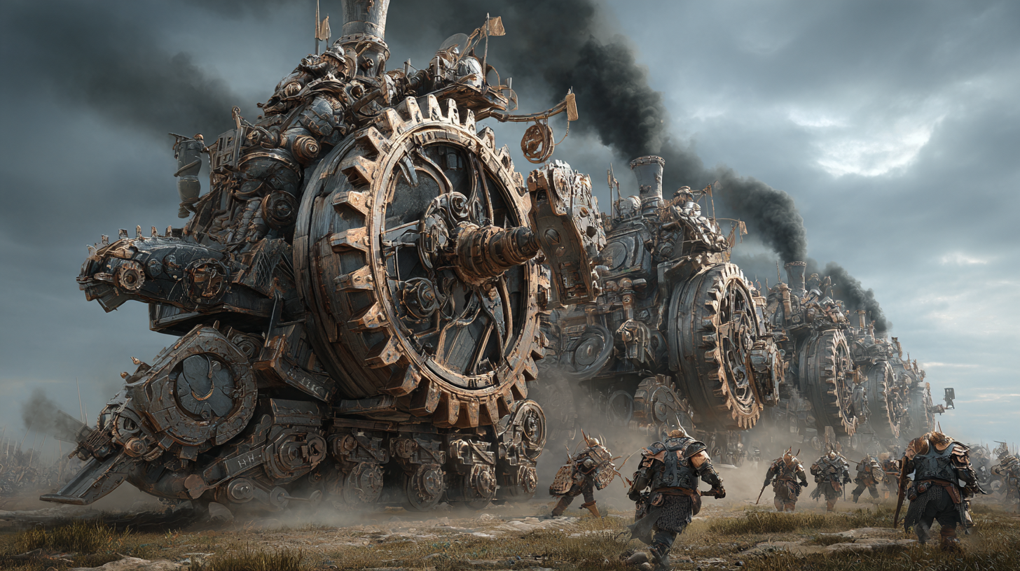 Gigantic steam powered Viking war machines breaking through e 5d4aac02 78eb 48cd a480 5270f835468b 2