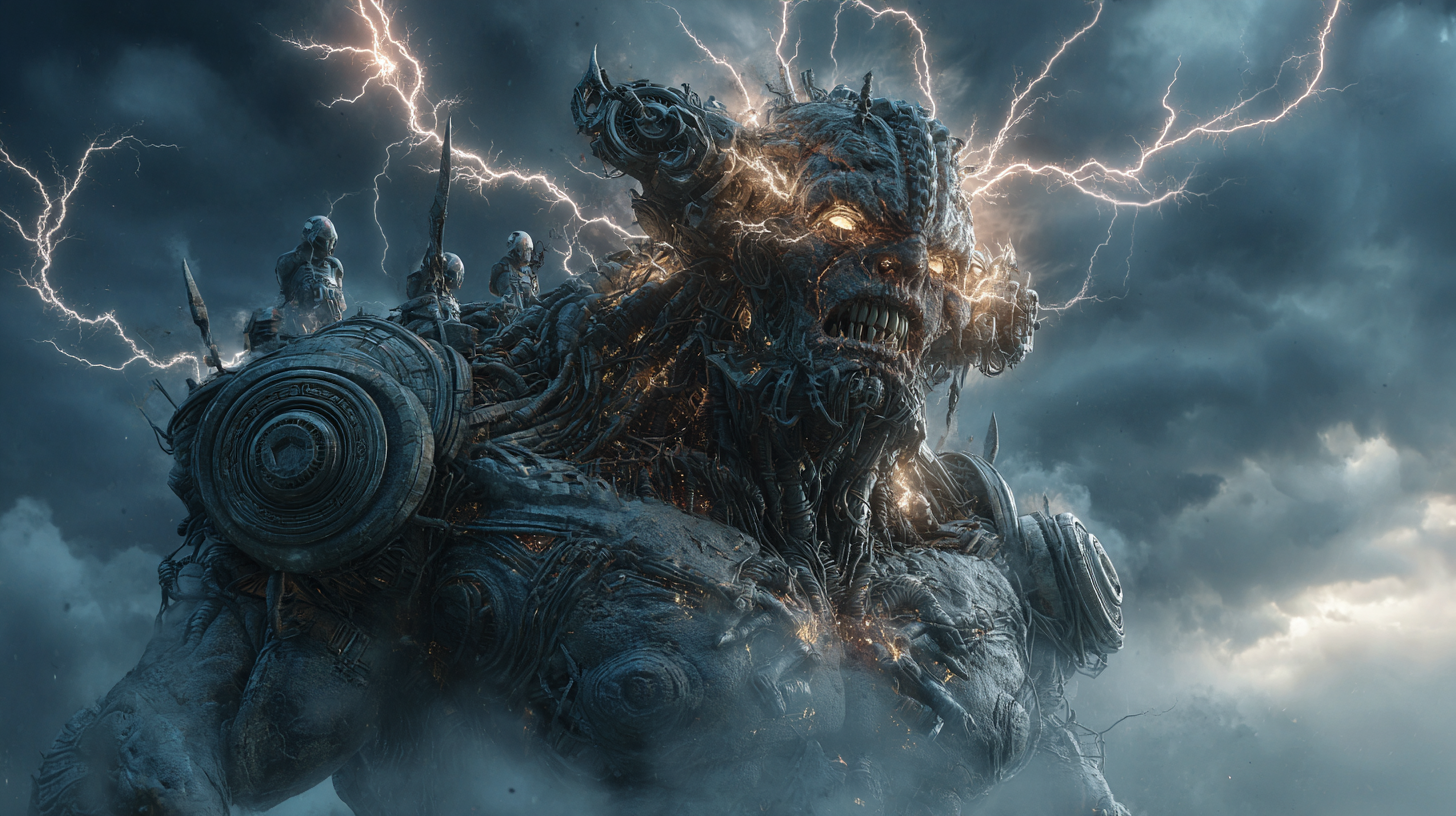 Massive mechanical Norse god forming in the storm clouds ligh 5a01acb4 1c0f 4cb0 8330 39f52e5d591e 2