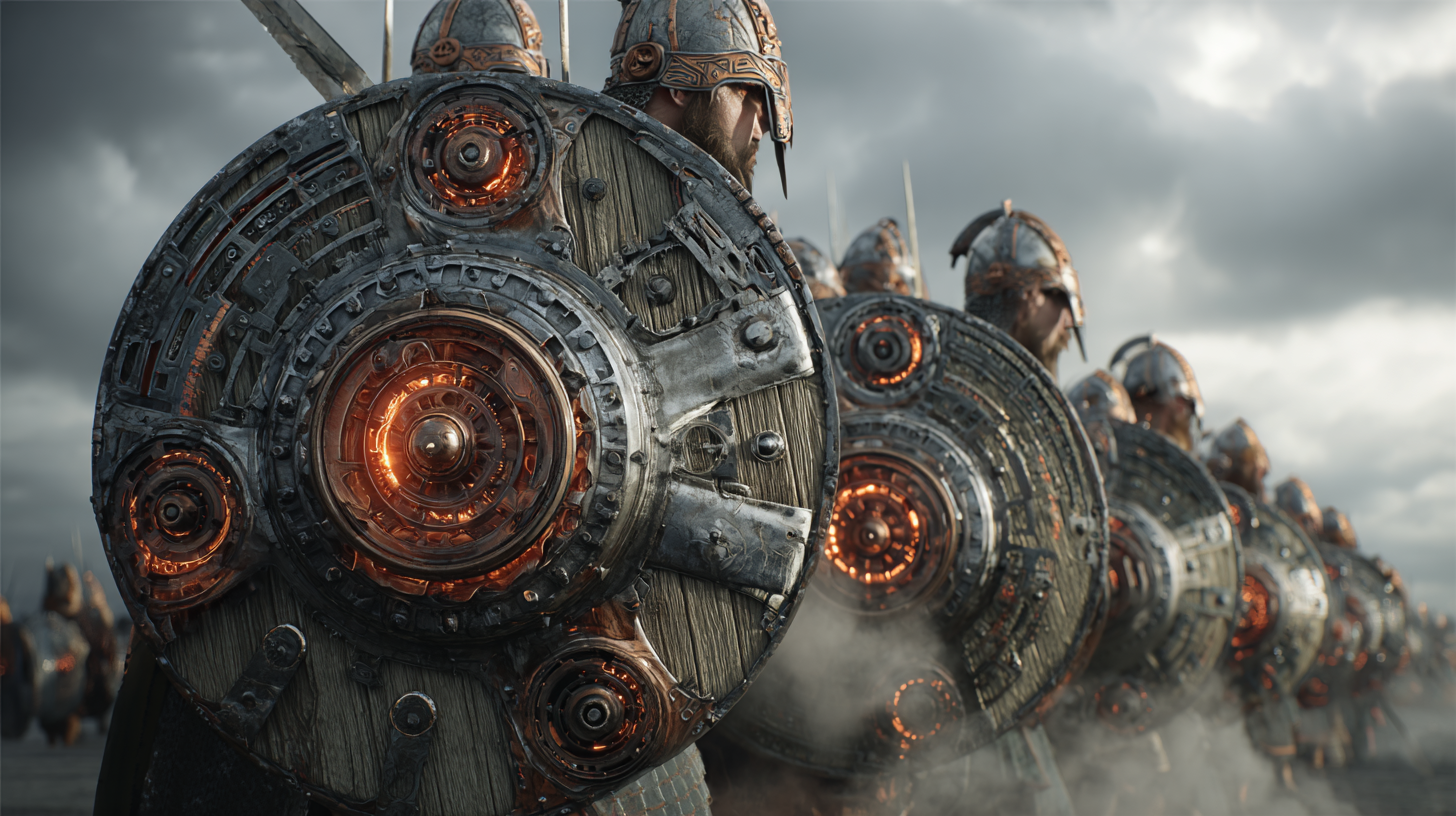 Mechanical Viking shield wall warriors holding shields with r 24a2d93c 048f 484b bae7 6d49455456ff 3