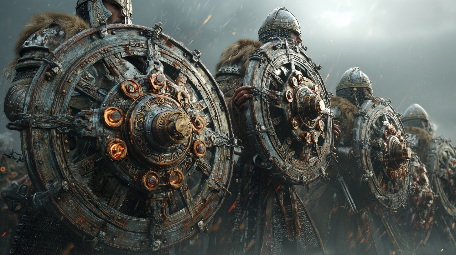 Mechanical Viking shield wall warriors holding shields with r 4df97ccb 2489 4cba a5f1 be9a10949699 3