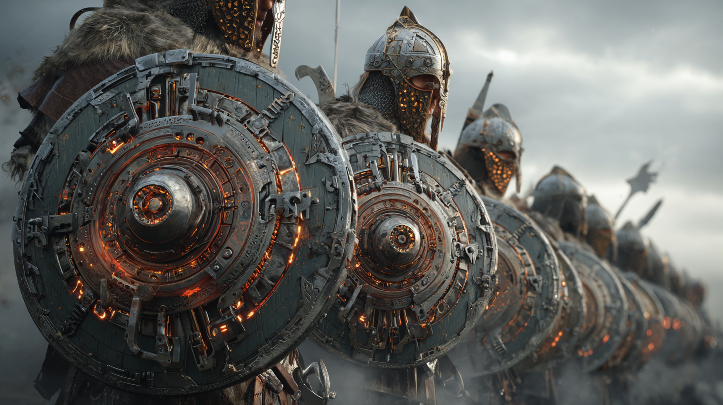 Mechanical Viking shield wall warriors holding shields with r a49d4822 d7ce 4b35 88c6 2441bf16e741 1