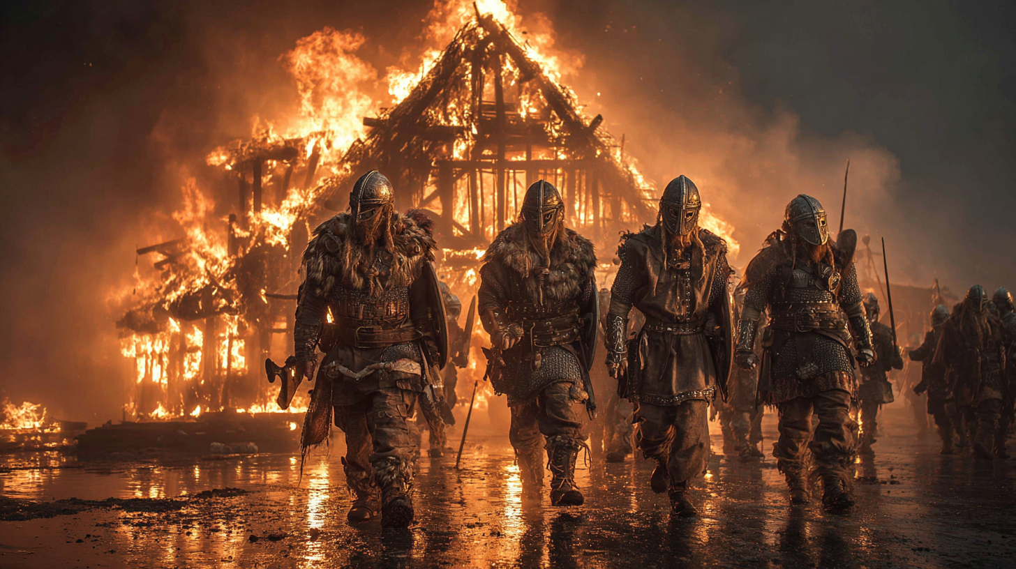 Small group of Viking warriors defending a burning longhouse 5c5e607a 8124 49b0 92b6 5d358e2b2c56 0