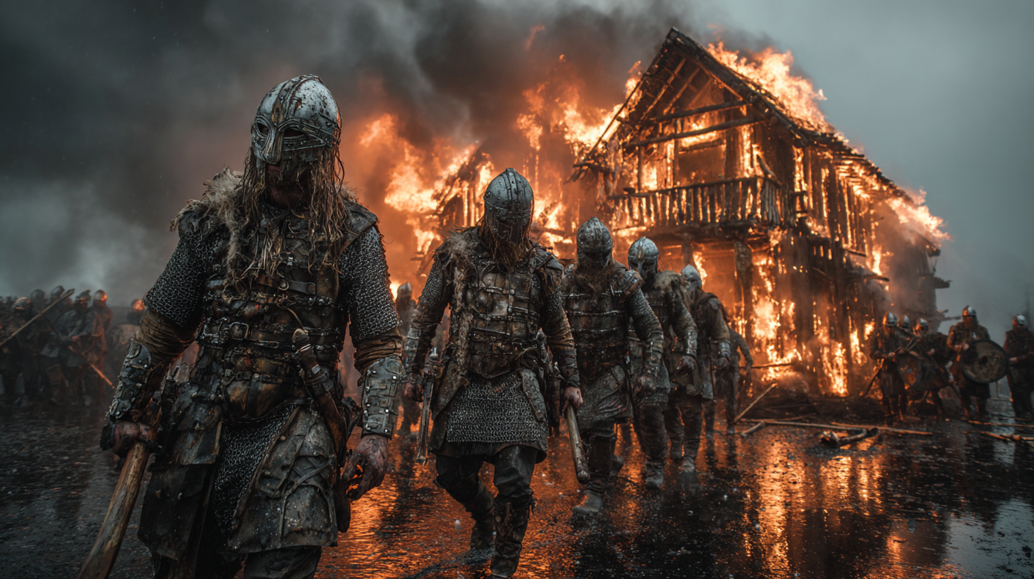 Small group of Viking warriors defending a burning longhouse b7daa457 a960 4fed aa78 0af4de724247 3