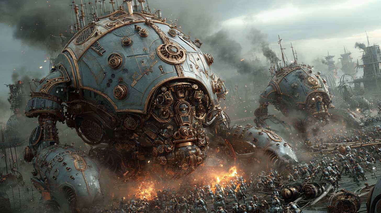 Two massive steampunk Viking armies crashing together mechani 3e09f7bb 68dc 4ebe b589 32e2861d1d18 0