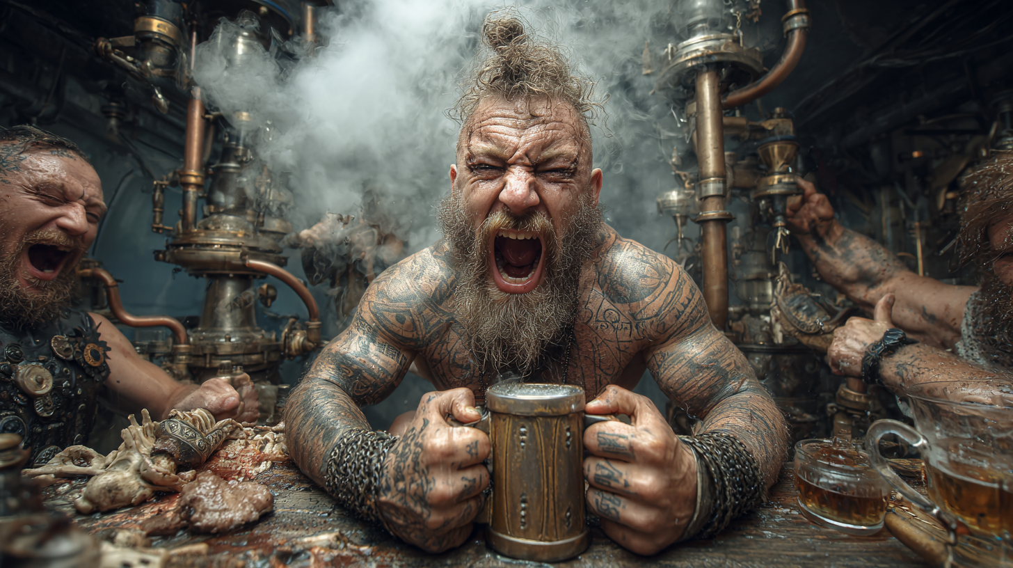 Victorious Viking smashing his tankard on the table while oth 2b0cbdec c157 4101 8268 850684733ca9 1