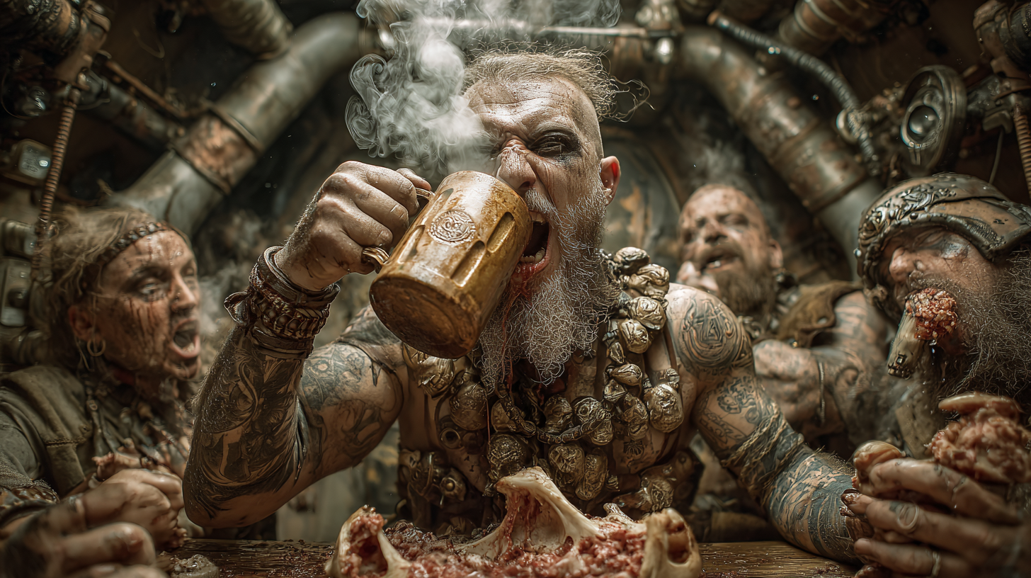 Victorious Viking smashing his tankard on the table while oth 2b0cbdec c157 4101 8268 850684733ca9 2